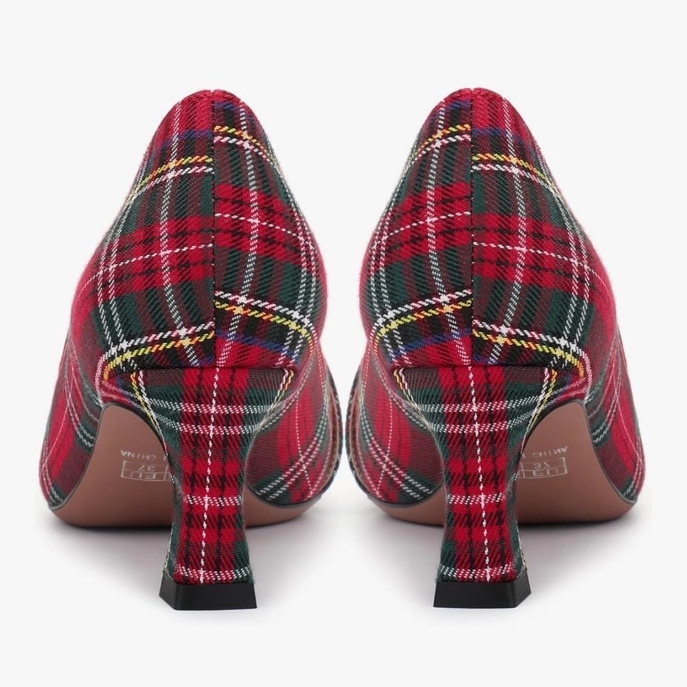 Tartan Plaid Red Pointed-Toe Kitten Heels
